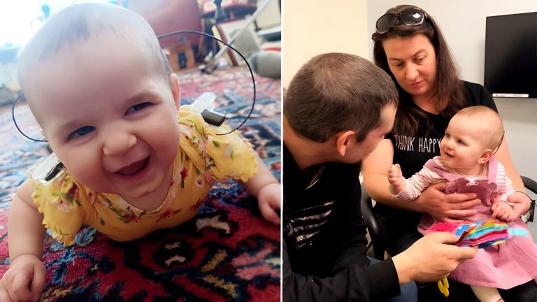 Το μωρό ακούει για πρώτη φορά τους γονείς του μετά από κοχλιακό εμφύτευμα