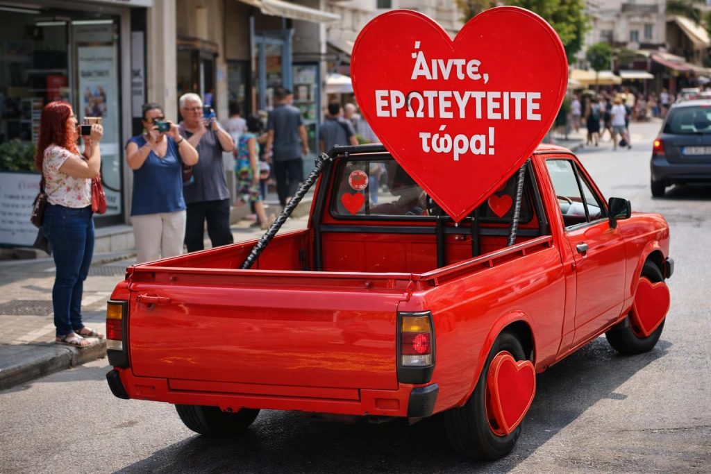 Ένα αγροτικό στην Λαμία μετατράπηκε σε εορταστικό μήνυμα αγάπης για την ημέρα του Αγίου Βαλεντίνου