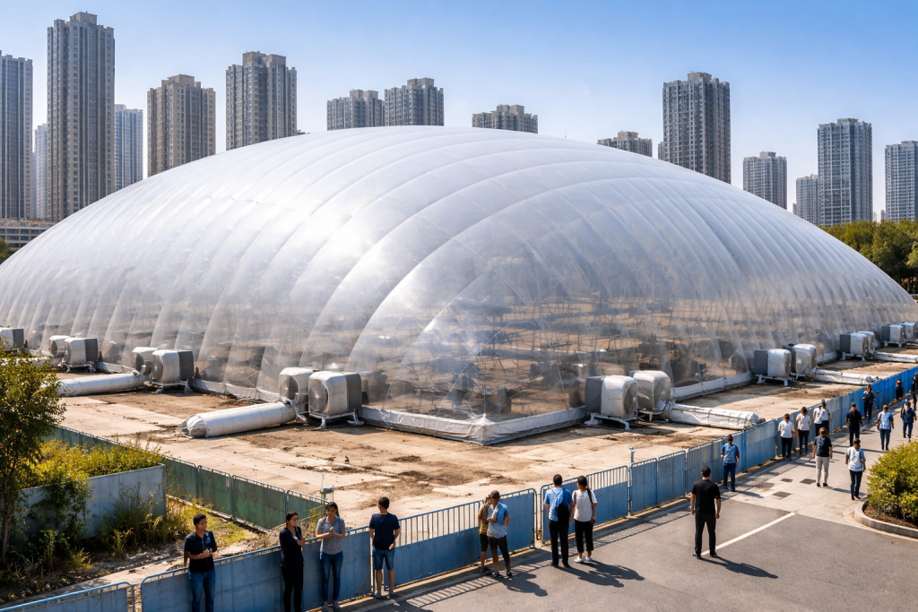 Νέος θόλος καλύπτει εργοτάξιο στην Κίνα για να περιορίσει ρύπανση και ηχορύπανση